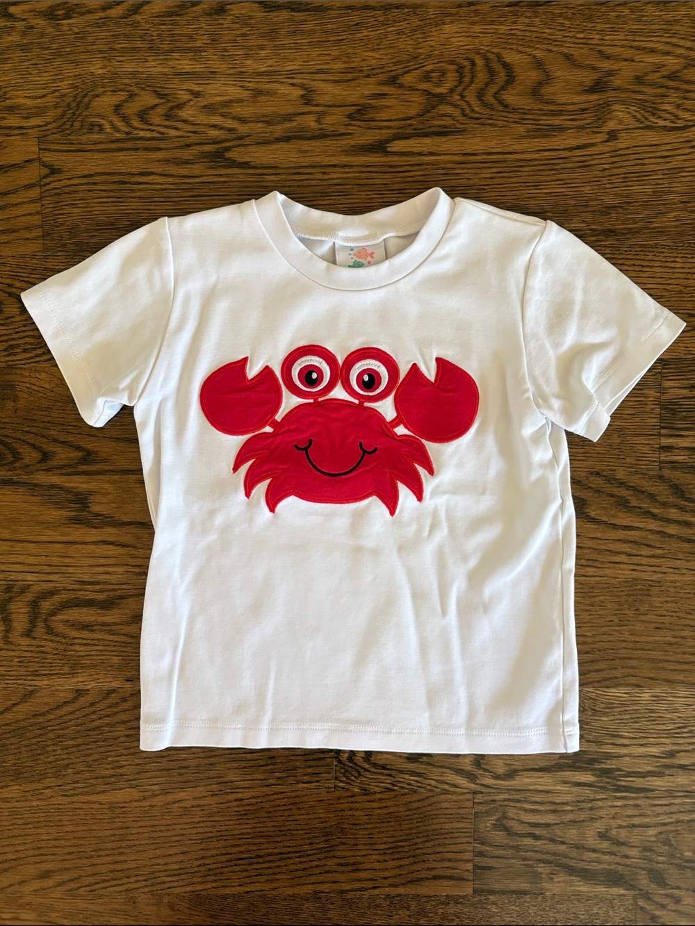 White Kids Short-Sleeve Tee with Red Crab Applique